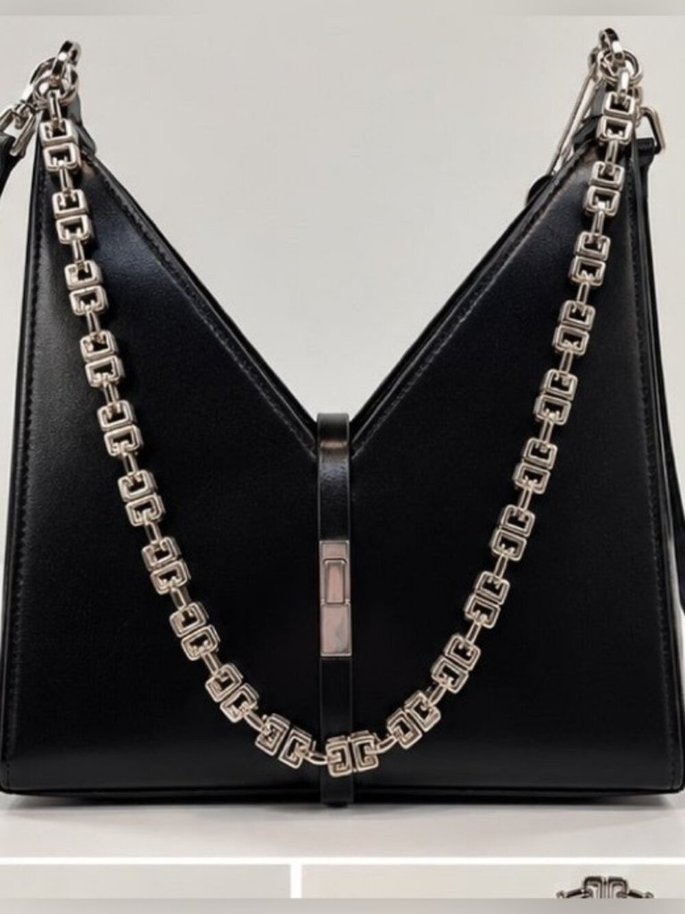 Givenchy Black Leather Cut Out Mini Chain Shoulder Bag